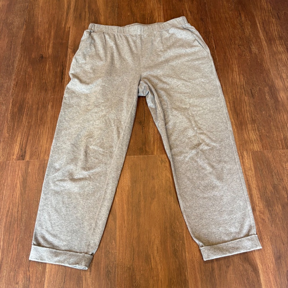 Eileen Fisher Gray Stretch Organic Cotton Jersey Cuffed Cropped Slouchy Pants S